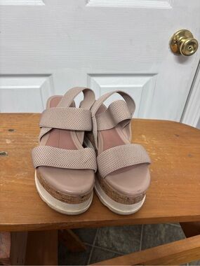 Womens Neutral Platform Sandal with Textured Straps